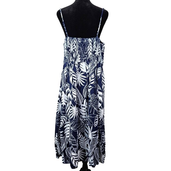 Tropical Womens Size XL Linen Rayon Leaf Print Button Up Sundress Casual Summer - Picture 2 of 10